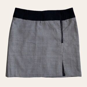 Houndstooth Mini Skirt Front Slit Accent Zipper Black White